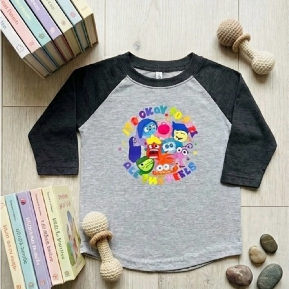 Kids' 3T Gray & Black Raglan Tee with Inside Out inspired Graphic